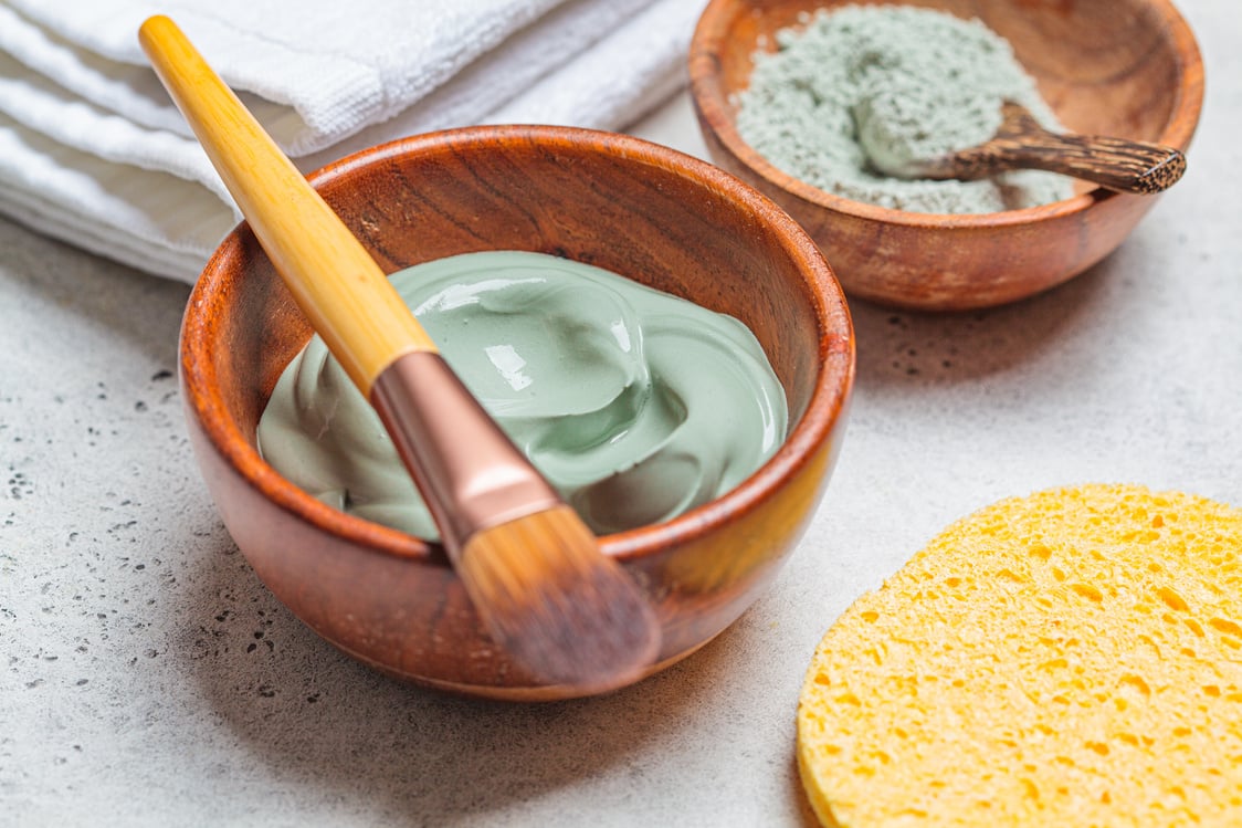 Clay Mask with Brush in a Wooden Bowl